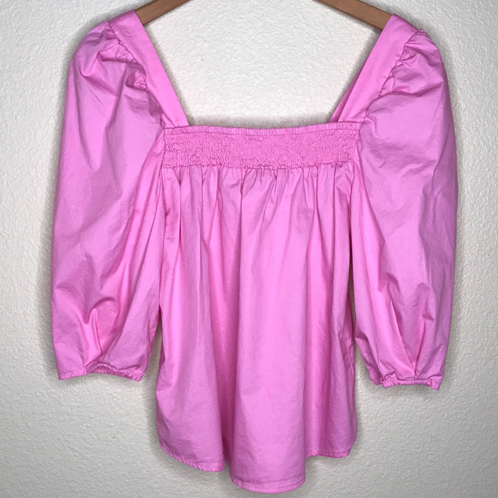 H&M Pink Poplin Puff Sleeve Blouse Size Small - Picture 8 of 12